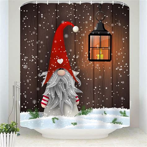 Christmas Gnome Bathroom Sets with Shower Curtain and Rugs. . Gnome christmas shower curtains